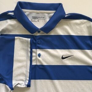Nike Golf Polo‎ Shirt Mens XL Dri-Fit Blue White Stripe Stretch Standard Fit